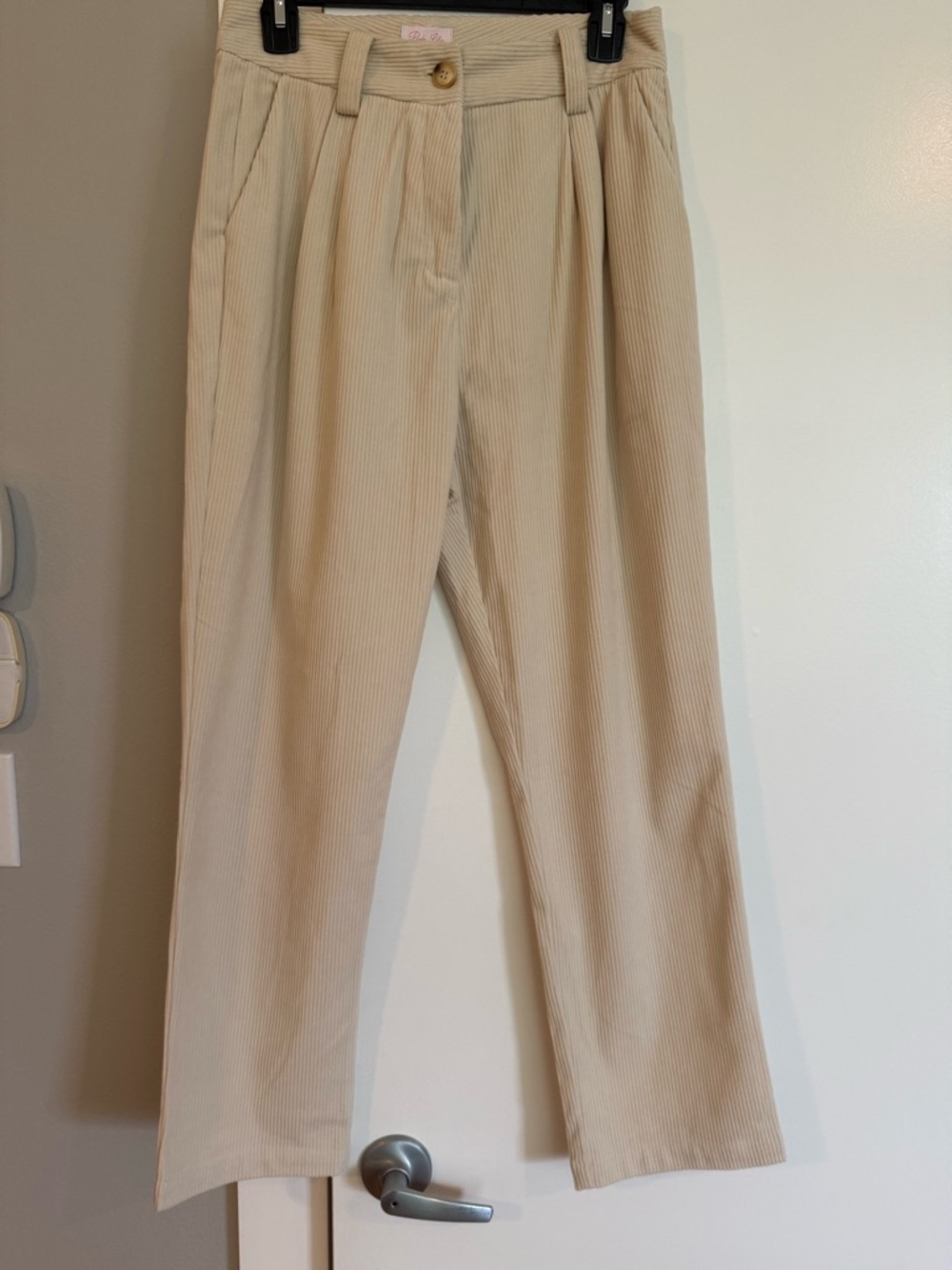 Pink Lily Men's Beige Corduroy Pleated Trousers